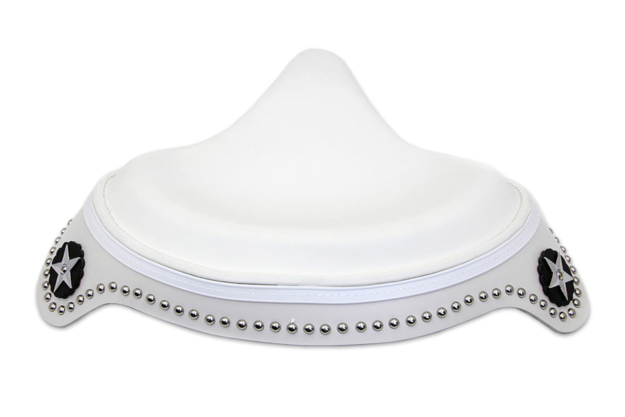 V-Twin White Leather Solo Seat with Skirt for Harley Davidson EL and FL Models