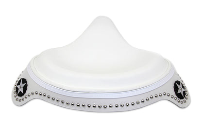 V-Twin White Leather Solo Seat with Skirt for Harley Davidson EL and FL Models