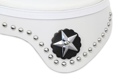 V-Twin White Leather Solo Seat with Skirt for Harley Davidson EL and FL Models