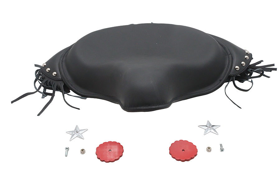 V-Twin Factory Sample Black Deluxe Solo Seat with Fringe Skirt for Harley Davidson Models