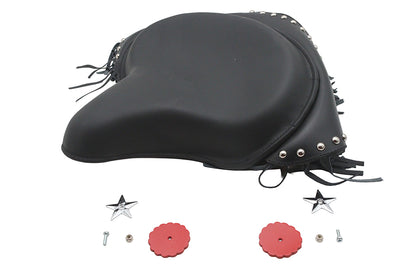 V-Twin Factory Sample Black Deluxe Solo Seat with Fringe Skirt for Harley Davidson Models