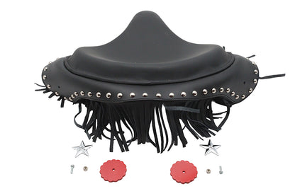 V-Twin Factory Sample Black Deluxe Solo Seat with Fringe Skirt for Harley Davidson Models