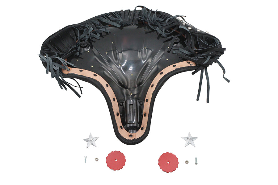 V-Twin Factory Sample Black Deluxe Solo Seat with Fringe Skirt for Harley Davidson Models