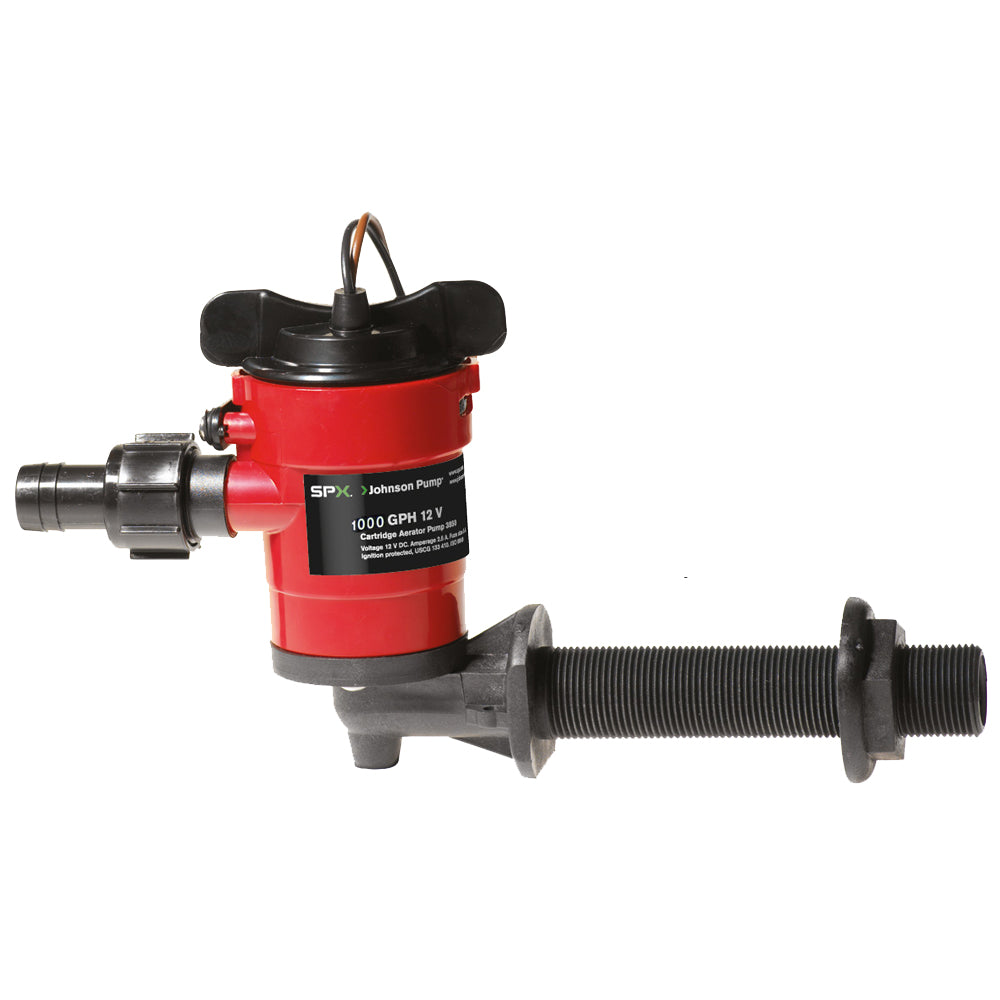 Johnson Pump Cartridge Aerator 1000 GPH with 90-Degree Intake | Reliable 12V Marine Pump