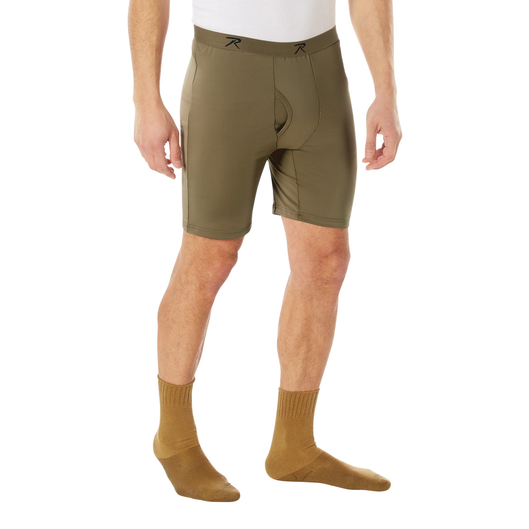 Rothco Long Length Moisture Wicking Performance Boxer Shorts AR 670-1 Coyote Brown Size Small