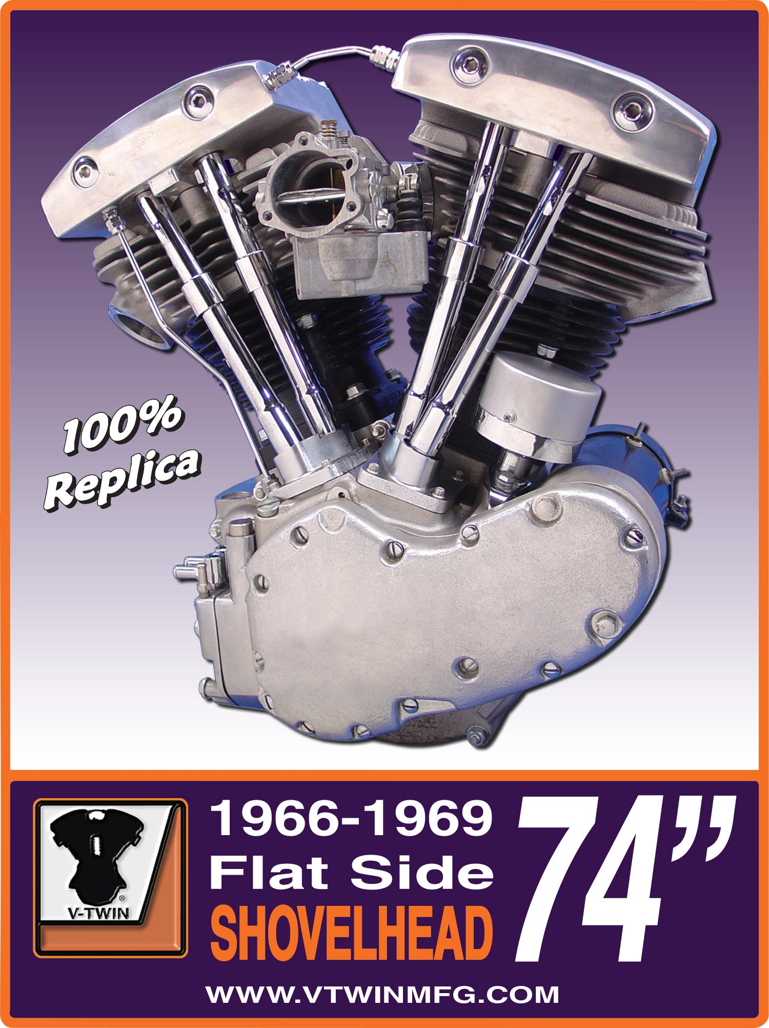 V-Twin Flatside Shovelhead Engine Plaque Sign - 18 x 24 Inch Metal Motorcycle Decor