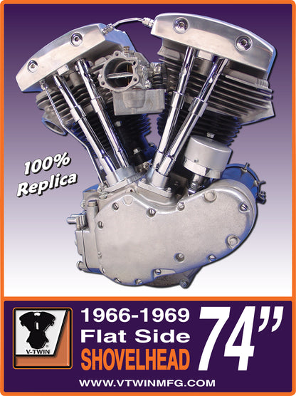 V-Twin Flatside Shovelhead Engine Plaque Sign - 18 x 24 Inch Metal Motorcycle Decor