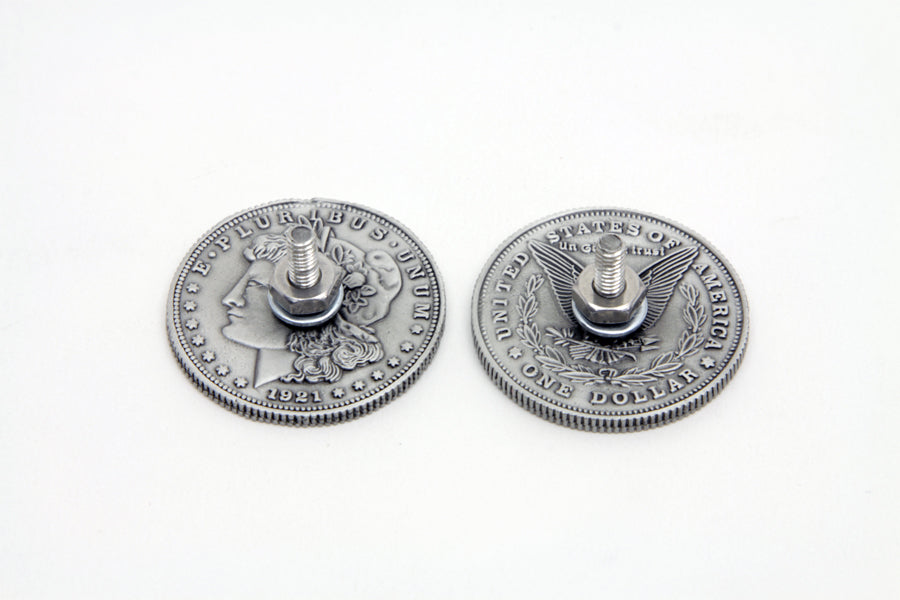 V-Twin Silver Dollar Concho Set - Two-Piece Decorative Emblems with 10/24 inch Studs
