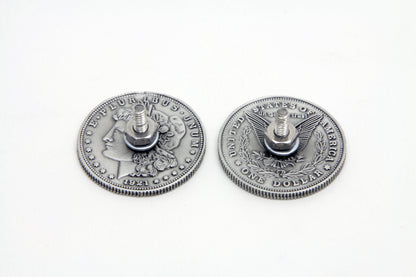 V-Twin Silver Dollar Concho Set - Two-Piece Decorative Emblems with 10/24 inch Studs