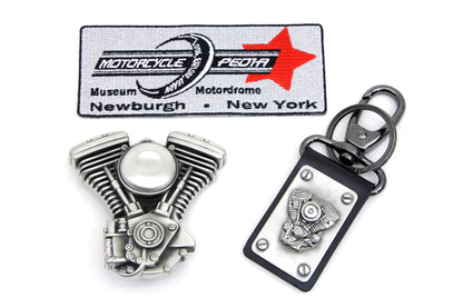 V-Twin Mens Evolution Engine Belt Buckle and Leather Key Fob Set