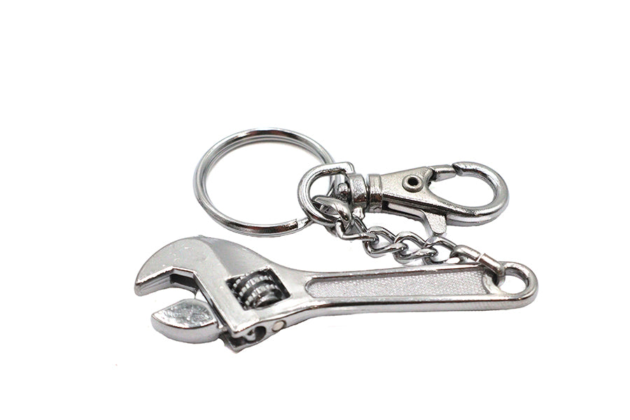 V-Twin Adjustable Wrench Design Keychain - Durable Silver Metal Key Accessory