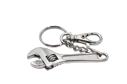 V-Twin Adjustable Wrench Design Keychain - Durable Silver Metal Key Accessory
