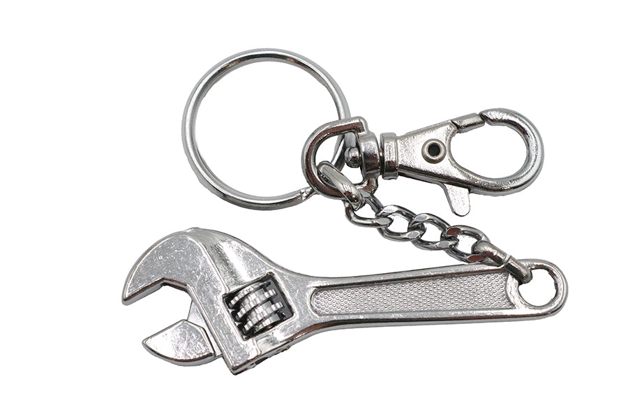 V-Twin Adjustable Wrench Design Keychain - Durable Silver Metal Key Accessory