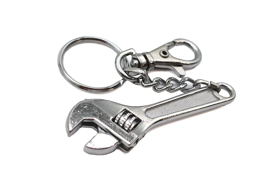 V-Twin Adjustable Wrench Design Keychain - Durable Silver Metal Key Accessory