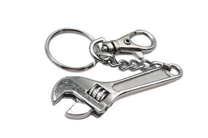 V-Twin Adjustable Wrench Design Keychain - Durable Silver Metal Key Accessory