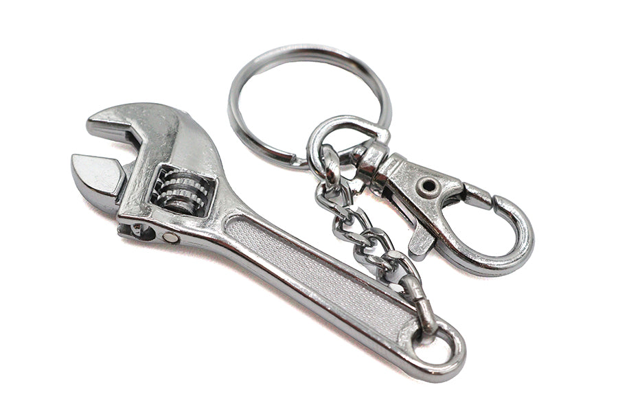 V-Twin Adjustable Wrench Design Keychain - Durable Silver Metal Key Accessory