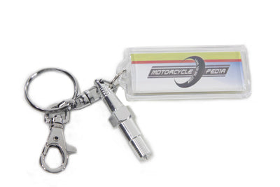 V-Twin Spark Plug Design Keychain - Silver with Hanging Spark Plug Accessory