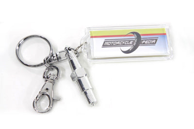 V-Twin Spark Plug Design Keychain - Silver with Hanging Spark Plug Accessory
