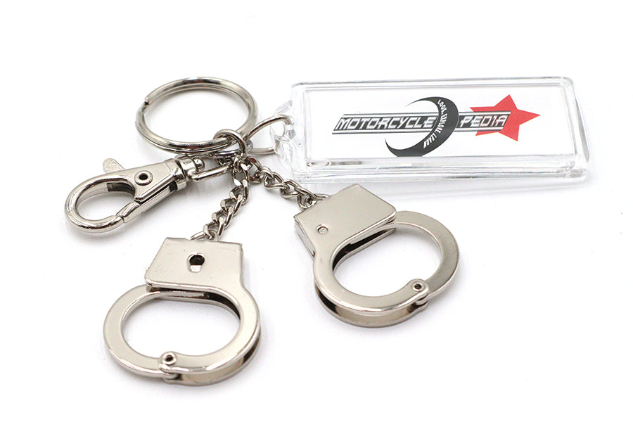 V-Twin Hand Cuff Design Keychain with Silver Finish and Attached Handcuffs