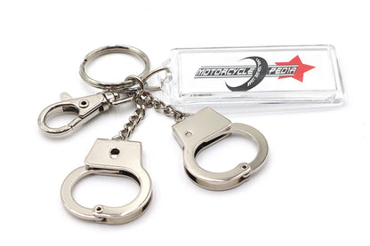 V-Twin Hand Cuff Design Keychain with Silver Finish and Attached Handcuffs