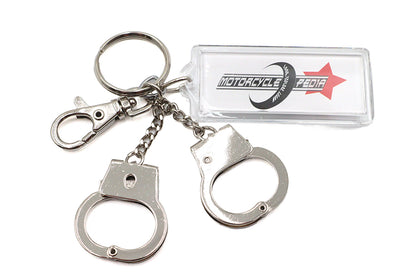 V-Twin Hand Cuff Design Keychain with Silver Finish and Attached Handcuffs