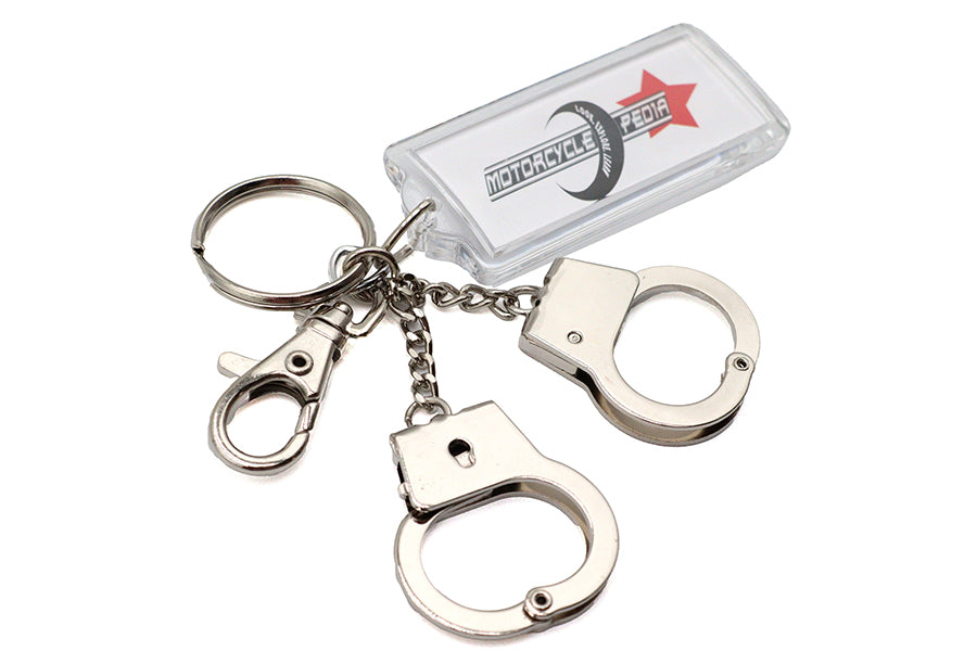 V-Twin Hand Cuff Design Keychain with Silver Finish and Attached Handcuffs