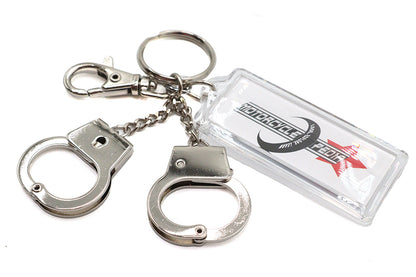 V-Twin Hand Cuff Design Keychain with Silver Finish and Attached Handcuffs