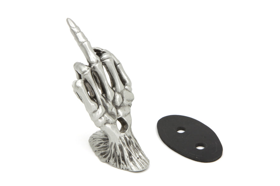 V-Twin Skeleton Hand Fender Ornament - Pewter Finish for Motorcycle Surface Mounting