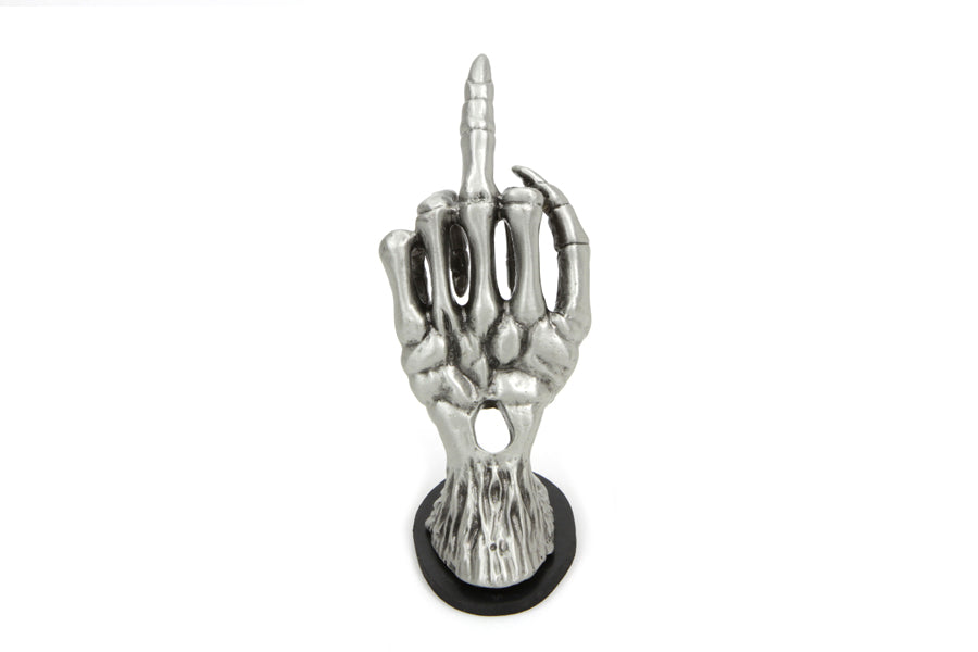V-Twin Skeleton Hand Fender Ornament - Pewter Finish for Motorcycle Surface Mounting