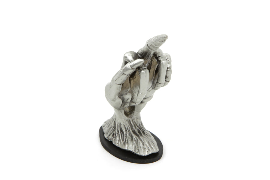 V-Twin Skeleton Hand Fender Ornament - Pewter Finish for Motorcycle Surface Mounting