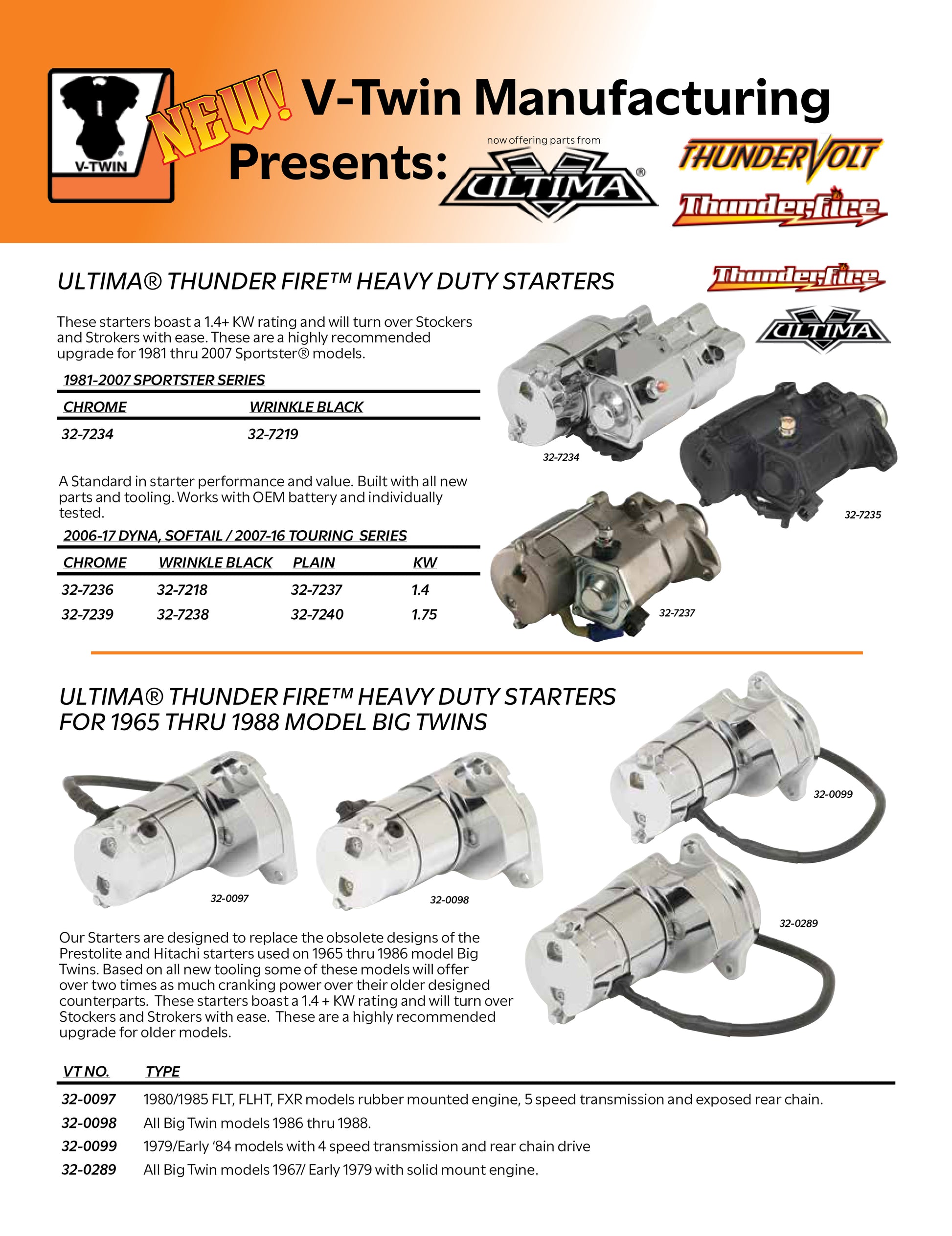 V-Twin Thundervolt Thunderfire and Ultima Flyer Parts