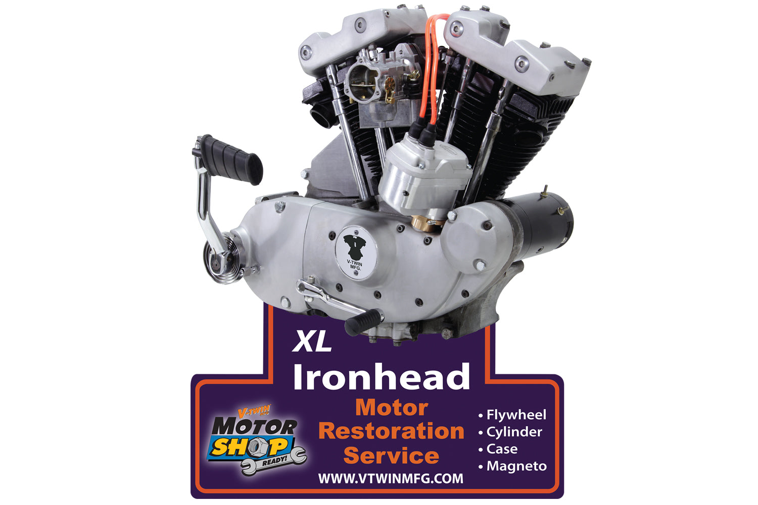 V-Twin XLCH Engine Plaque - 16.5 Inch Pressed Steel with Embossed 1971 Ironhead Sportster Highlights