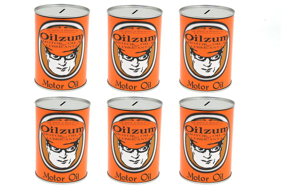 V-Twin Oilzum Oil Can Coin Bank Set - Classic Motorcycle Style with 6 Can Collection