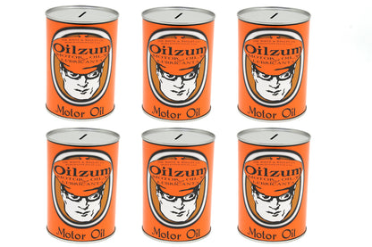 V-Twin Oilzum Oil Can Coin Bank Set - Classic Motorcycle Style with 6 Can Collection