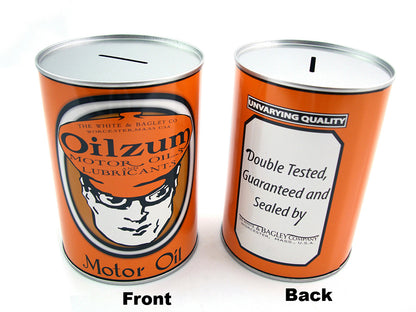 V-Twin Oilzum Oil Can Coin Bank Set - Classic Motorcycle Style with 6 Can Collection