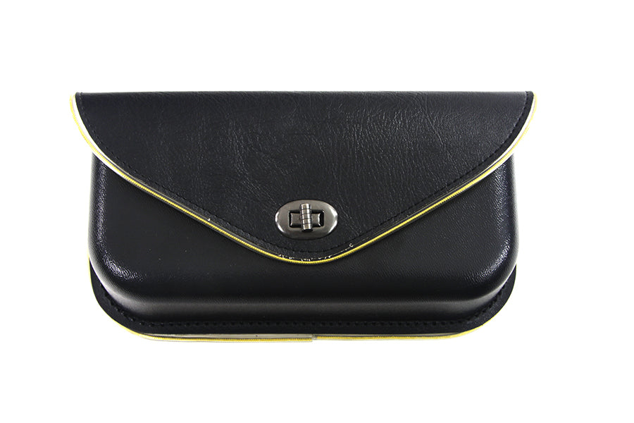V-Twin Black Windshield Pouch with Gold Edge Trim for Harley Davidson FL Models