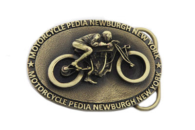 V-Twin Motorcyclepedia Board Track Belt Buckle - Retro 1980s & 1990s Style with Pewter Finish