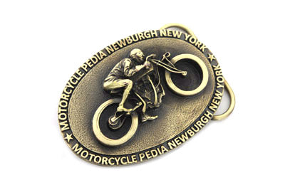 V-Twin Motorcyclepedia Board Track Belt Buckle - Retro 1980s & 1990s Style with Pewter Finish