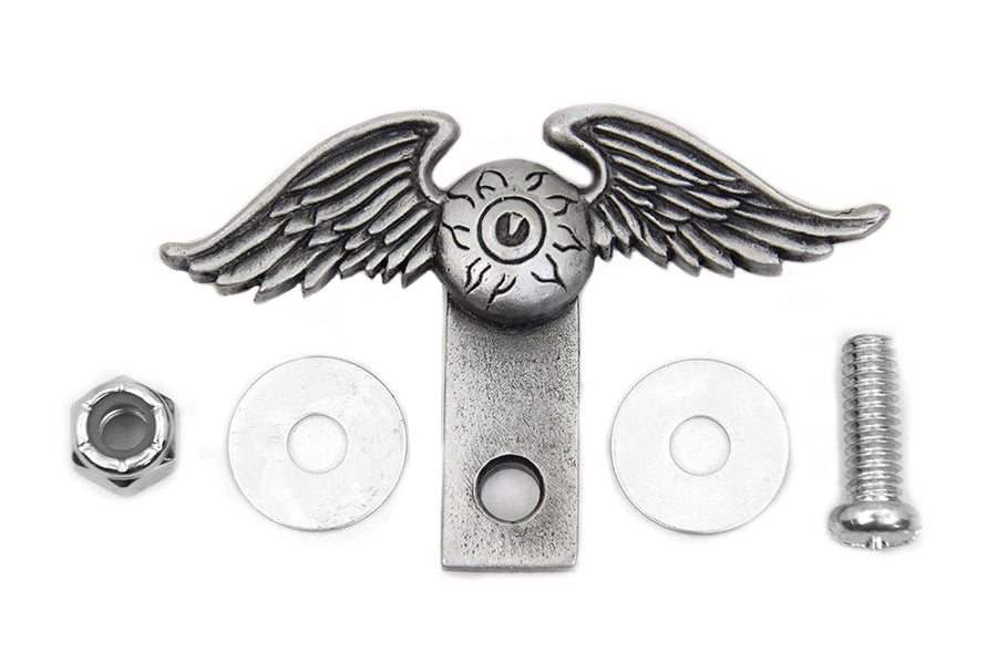 V-Twin Wing License Plate Topper - 48-0840, Pewter Finish, 2 Inch Height