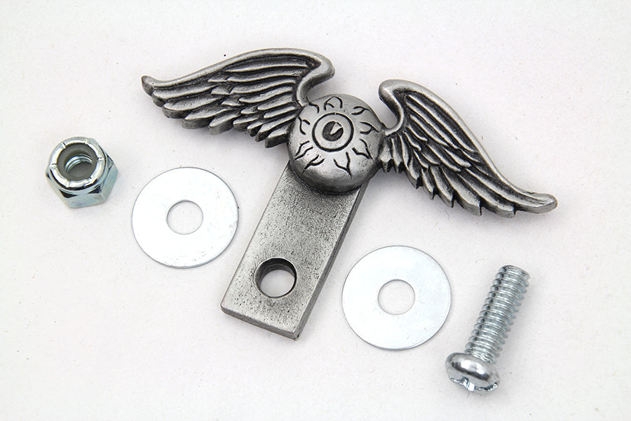 V-Twin Wing License Plate Topper - 48-0840, Pewter Finish, 2 Inch Height
