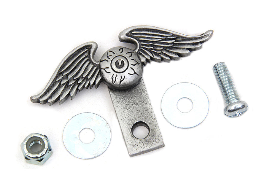 V-Twin Wing License Plate Topper - 48-0840, Pewter Finish, 2 Inch Height