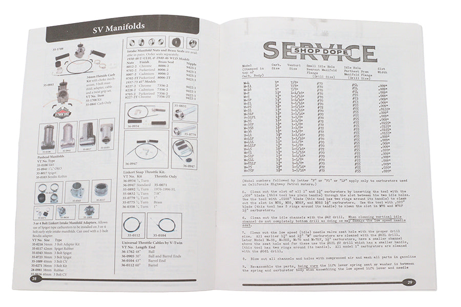 V-Twin 1930-1965 Linkert Carburetor Parts Book - Harley Davidson Repair Manual