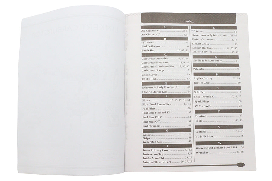 V-Twin 1930-1965 Linkert Carburetor Parts Book - Harley Davidson Repair Manual