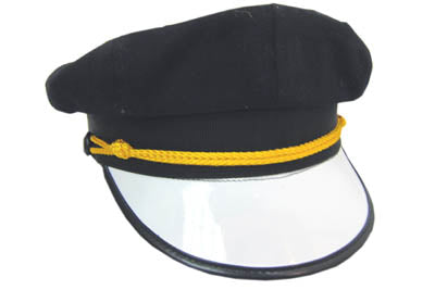 V-Twin Brando Motorcycle Hat Extra Small - Stylish Pleated Top with Yellow Braided Rope and Black-Trimmed White Visor