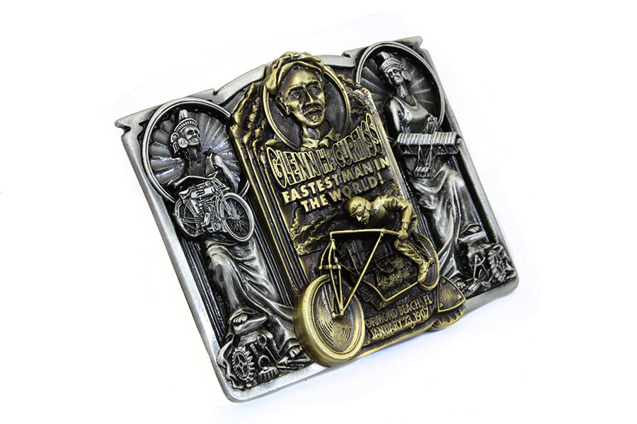 V-Twin Curtiss Belt Buckle with Display Kickstand - Retro 1980s & 1990s Style