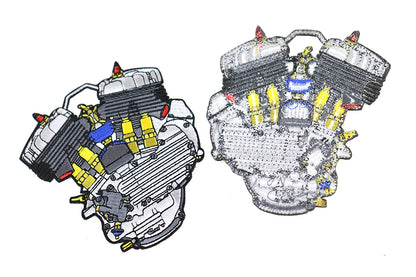V-Twin 45 Engine Patch Set - Durable Iron-On Patches for Motorcycle Apparel and Accessories