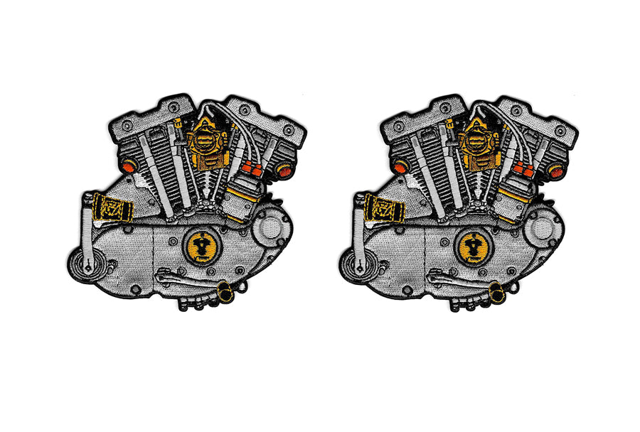 V-Twin XL Engine Patch Set - Durable Iron-On Motorcycle Embroidery Patches, Pack of Two