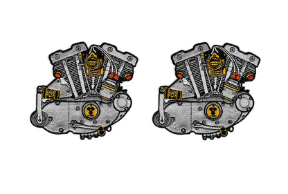 V-Twin XL Engine Patch Set - Durable Iron-On Motorcycle Embroidery Patches, Pack of Two
