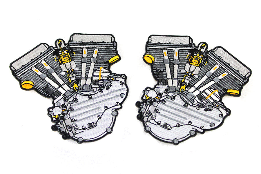 V-Twin Panhead Motor Patch Set - 2.88 Inch Iron on Motorcycle Patches (Sold as a Pair)