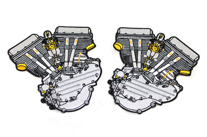 V-Twin Panhead Motor Patch Set - 2.88 Inch Iron on Motorcycle Patches (Sold as a Pair)